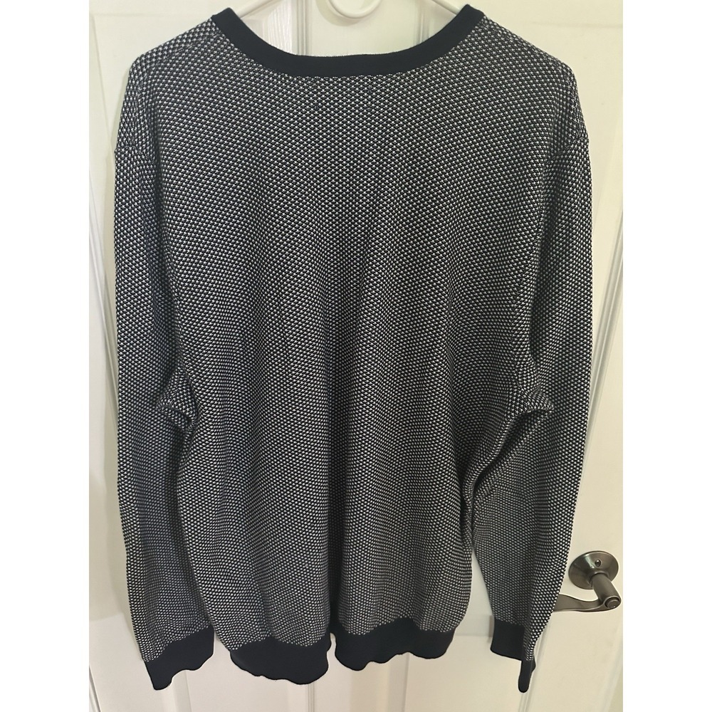 Lands' End Men's XL Supima Cotton Navy White Geometric V-Neck Pullover Sweater - Picture 6 of 6